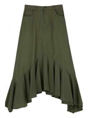 NEW DIXIE women's frayed hem hi low ruffle skirt in military
